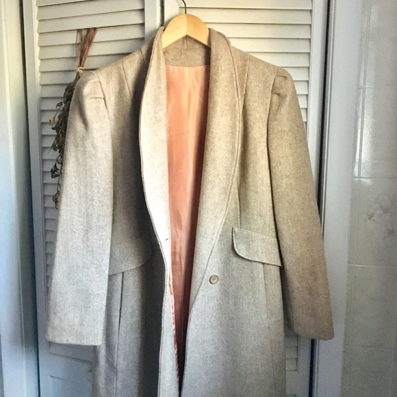 Vintage} Creamy Grey Long Wool Maxi Coat, 8 - Picture 6 of 8